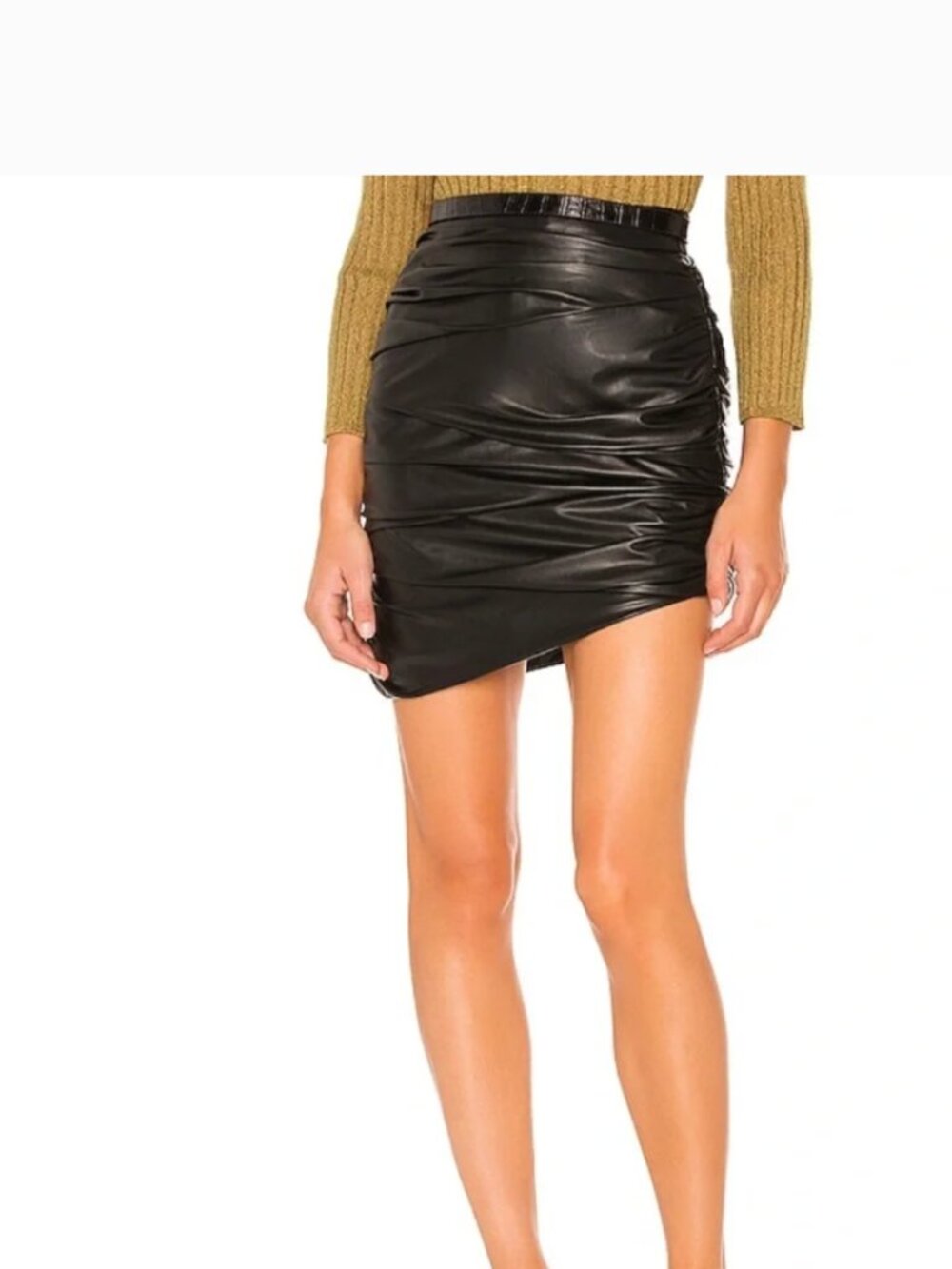 Ronny Kobo Maude black asymmetrical scrunch faux leather skirt - M